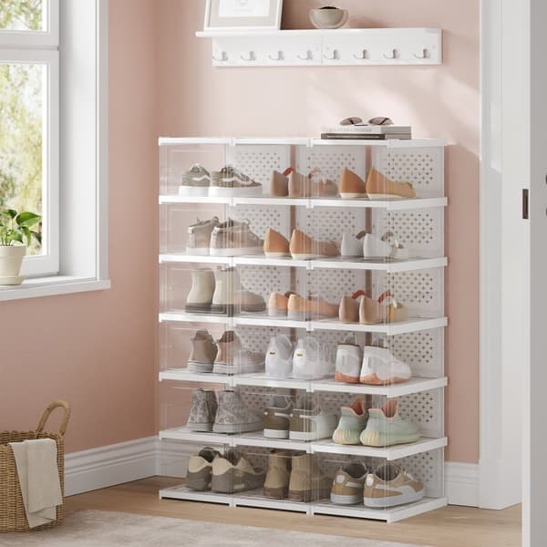Rootz Set Shoe Cabinet - Integreret skoarrangør - 18 kasser - Rumbesparende - 35,5 cm x 25,5 cm x 105 cm