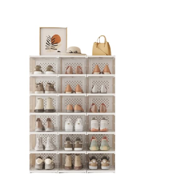 Rootz Set Shoe Cabinet - Integreret skoarrangør - 18 kasser - Rumbesparende - 35,5 cm x 25,5 cm x 105 cm