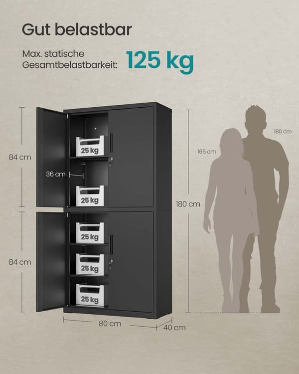 Rootz Steel Storage Cabinet - Arrangement - Arrangør - Max Space Efficiency - 40 x 80 x 180 cm - Matt Black