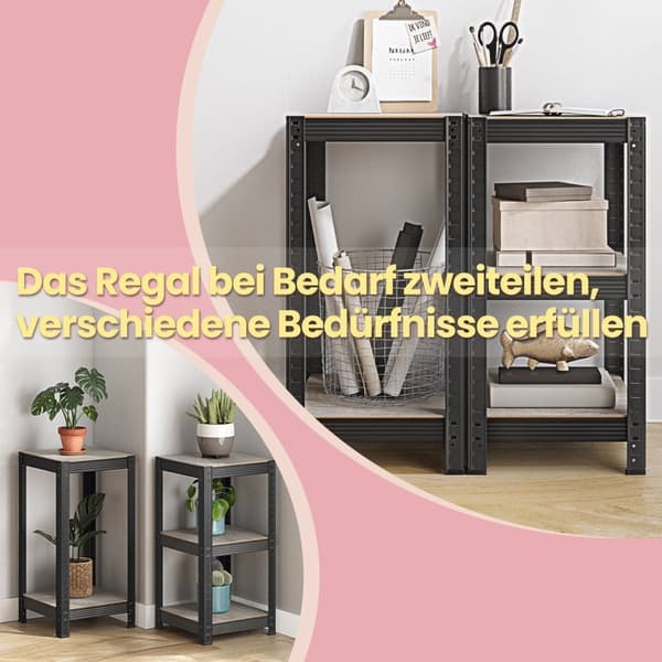 Rootz Stand Shelf - Bookhelf - Warehouse Shelf - Holdable Steel & MDF - 37x37x150 cm - Greige -sort finish