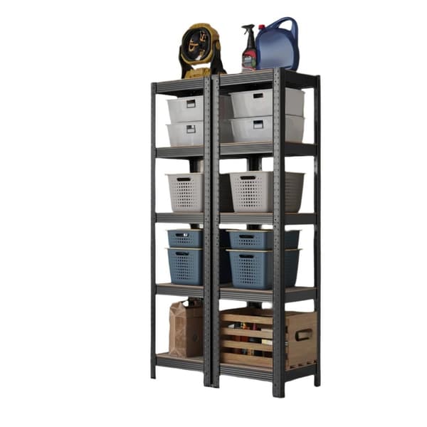 Rootz Stand Shelf - Bookhelf - Warehouse Shelf - Holdable Steel & MDF - 37x37x150 cm - Greige -sort finish