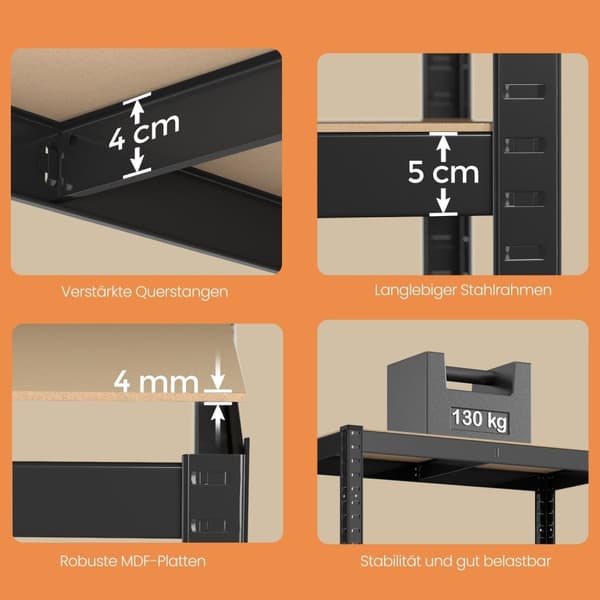 Rootz Stand Shelf - Boghylde - Lagerhylde - Holdbar opbevaring - 40 x 80 x 160 cm - pulverlakeret stål & MDF