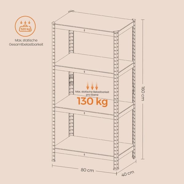Rootz Stand Shelf - Boghylde - Lagerhylde - Holdbar opbevaring - 40 x 80 x 160 cm - pulverlakeret stål & MDF