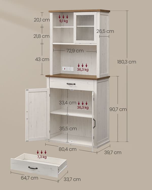Rootz vintage skænk - opbevaringsskab - oplyst buffet -stilfuldt design - 39,7 x 80,4 x 180,3 cm