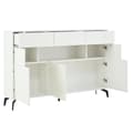 Pikkukuva 11 / 11: Valkoinen korkeakiiltoinen senkki 140×30×94 cm, 3 laatikkoa, 5 kaappia, LED-valaistus ja 5 metallijalkaa, MDF, olohuoneen turhamaisuus
