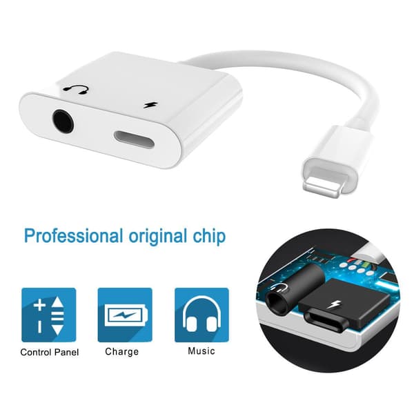 NÖRDIC Lightning adapter til 1x Lightning og 1xljud ​​3,5 mm hvid 10cm kabel