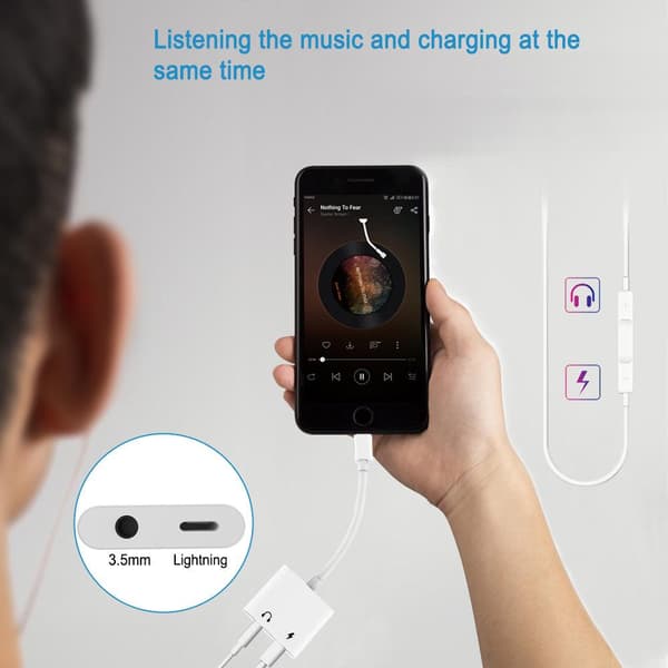 NÖRDIC Lightning adapter til 1x Lightning og 1xljud ​​3,5 mm hvid 10cm kabel