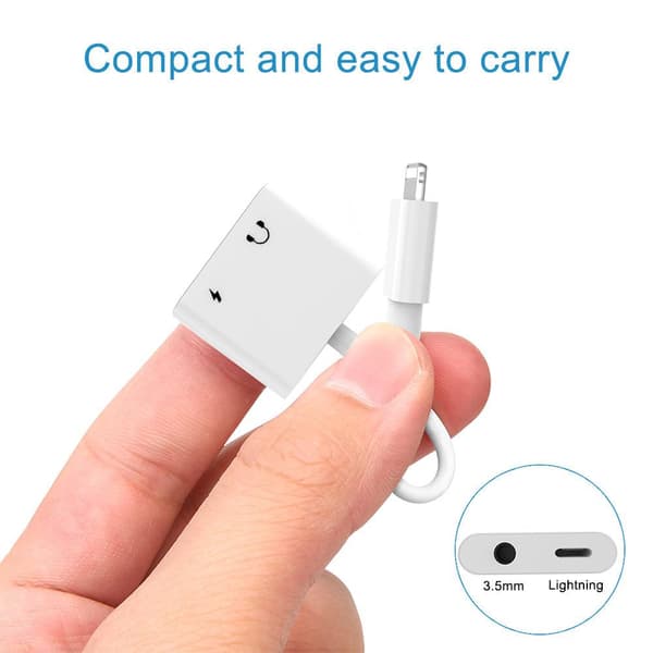 NÖRDIC Lightning adapter til 1x Lightning og 1xljud ​​3,5 mm hvid 10cm kabel