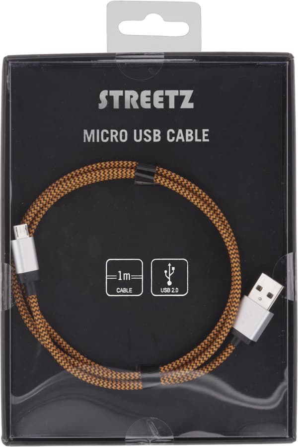 USB cable fabric coated Type A M  Type Micro B 1m orange