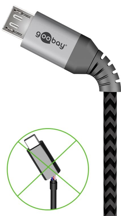 Micro-USB till USB-A textilkabel med metallkontakter 2 m
