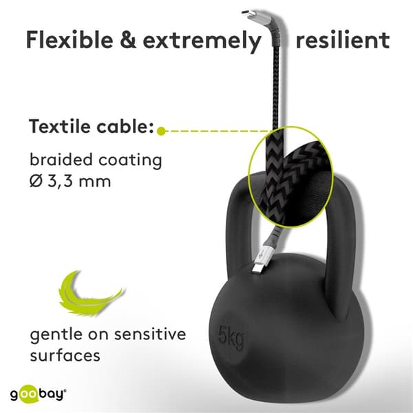 Micro-USB till USB-A textilkabel med metallkontakter 2 m