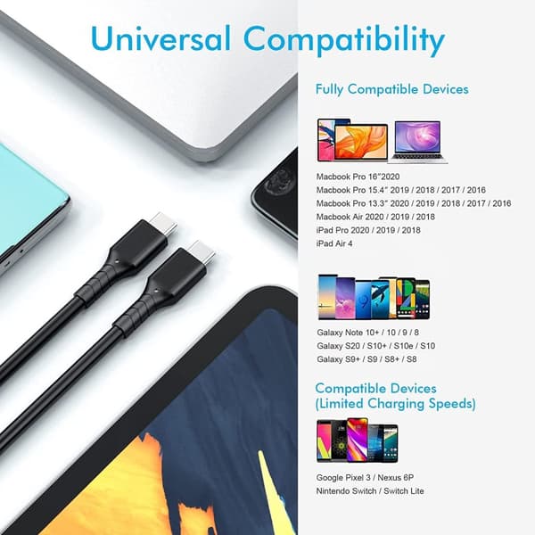 NÖRDIC 3m USB3.2 Gen2 SuperSpeed ​​​​USB 10Gbps USB-C til C PVC-kabel med strømforsyning 100W, 4K60Hz video og Emarker