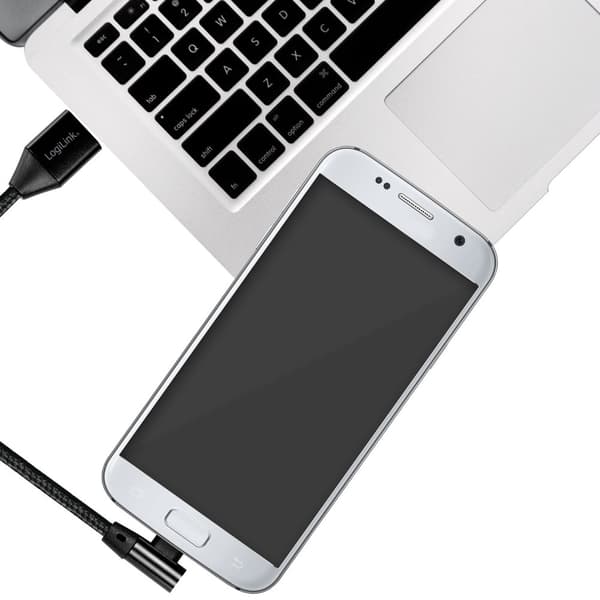 Vinklet MicroUSB kabel USB 2.0 15W 1m