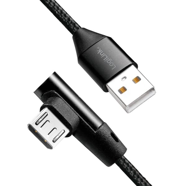 Vinklet MicroUSB kabel USB 2.0 15W 1m