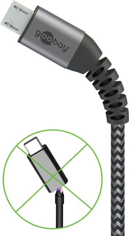 Micro USB til USB-A Tekstilkabel med metallplugger (Space grå / sølv) 1 m