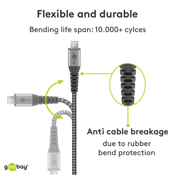 Micro USB til USB-A Tekstilkabel med metallplugger (Space grå / sølv) 1 m