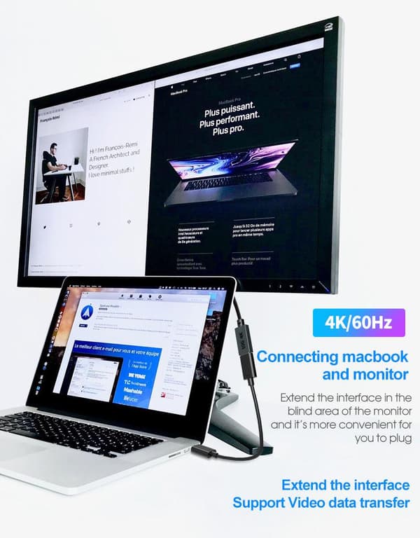 NÖRDIC 20cm USB3.2 Gen2 USB-C Forlengelseskabel for 10Gbps 5A 100W Thunderbolt3