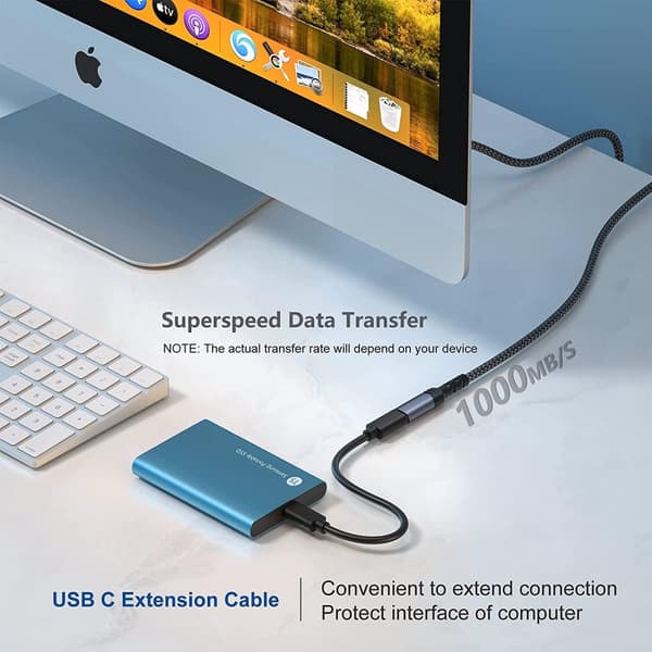 NÖRDIC 20cm USB3.2 Gen2 USB-C Forlengelseskabel for 10Gbps 5A 100W Thunderbolt3