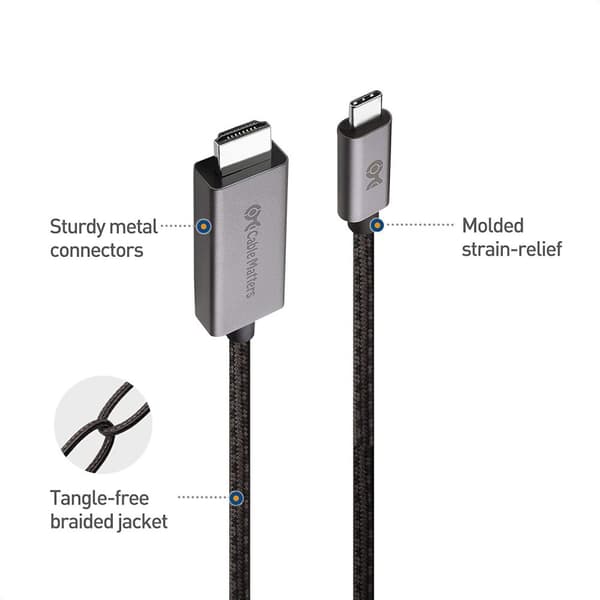 Cable Matters noget 1,8 m USB-C til HDMI-kabel 8K30Hz 4K 120Hz 48Gbps HDR Kompatibel med Thunderbolt 4 og 3