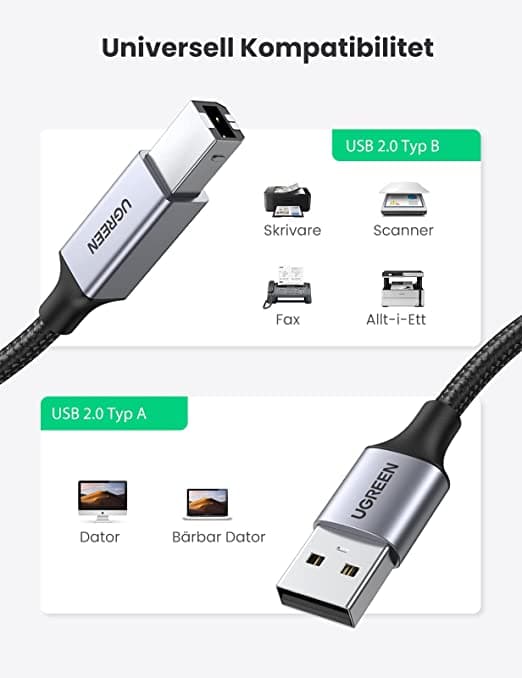 UGREEN USB 2.0 A till USB 2.0 Typ B Skrivarkabel