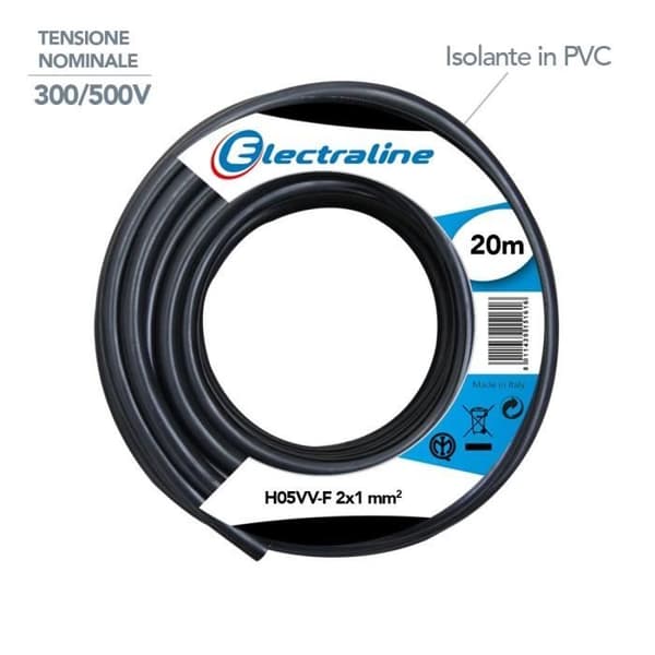 Electraline Kabel H05VV-F – 2 x 1 mm – 20 m Svart Ref 11405