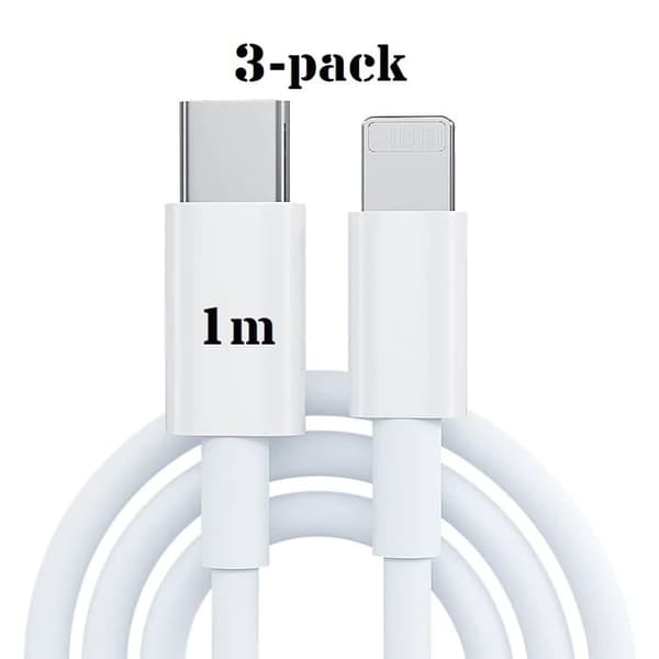 3-pack iPhone kabel för Apple 11/12 USB-C till Lightning 1M Vit 3-pack iPhone kabel för Apple 11/12 USB-C till Lightning 1M Vit