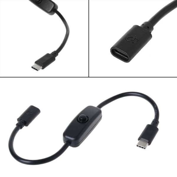 Kabel med On-off Funktion Typ USB C Hane till Hona C för Raspberry Pi 4 och Android m.fl.