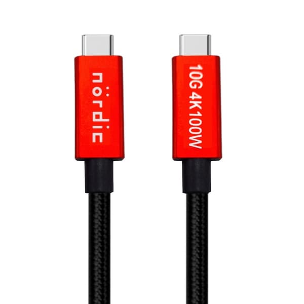 NÖRDIC 50 cm USB3.2 Gen2 SuperSpeed ​​​​USB 10 Gbps USB-C til C nylonflettet kabel med strømforsyning 100W, 4K60Hz video og Emarker