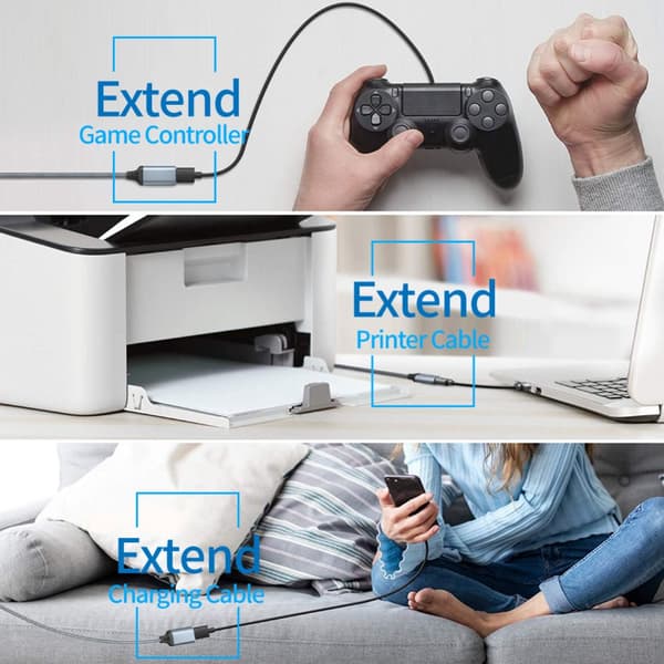 Nylon USB 3.0 -datakaapeli Tietokonekameran tulostimen jatkojohto Pikalataus Harmaa 1 m