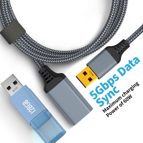 Nylon USB 3.0 -datakaapeli Tietokonekameran tulostimen jatkojohto Pikalataus Harmaa 1 m