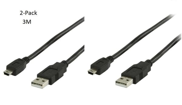 2-Pack USB 2.0 Kabel A-Hane - Mini B-Hane 2m 2 meter