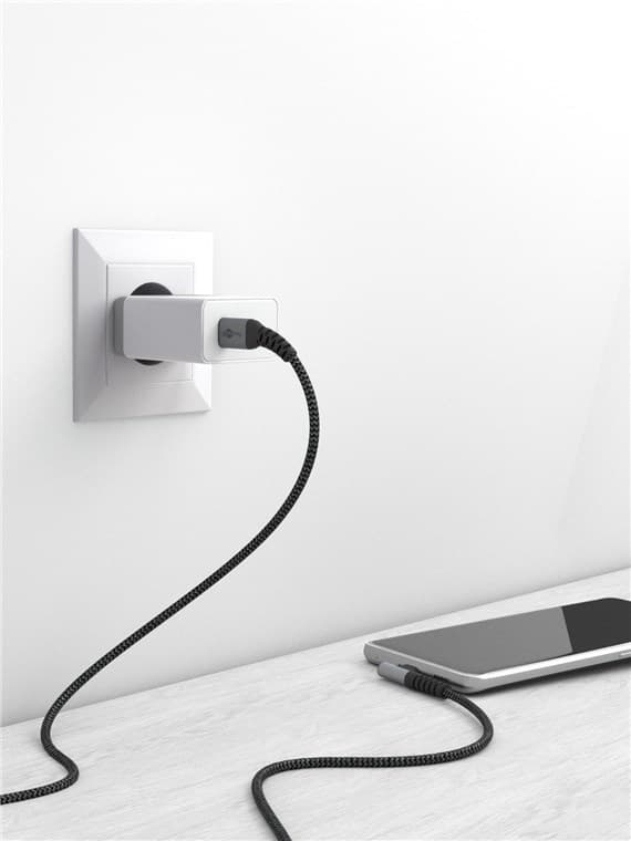 USB-C™–USB-C™ tekstiilikaapeli metalliliittimillä (avaruudenharmaa/hopea), 90°, m