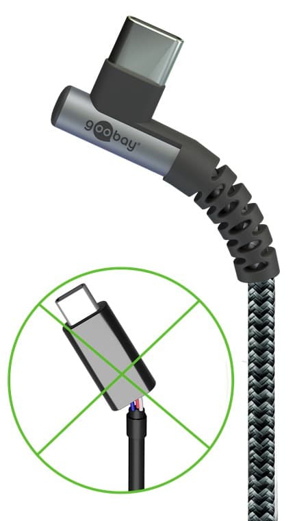 USB-C™ til USB-A tekstilkabel med metallkontakter (mellomgrå/sølv), 90°, m