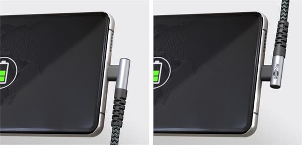 USB-C™ til USB-A tekstilkabel med metallkontakter (mellomgrå/sølv), 90°, m