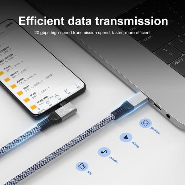 240W 90 graders rettvinklet hode GEN 2-USB 3.2-kabel USB-C hann-kabel 20 Gbps