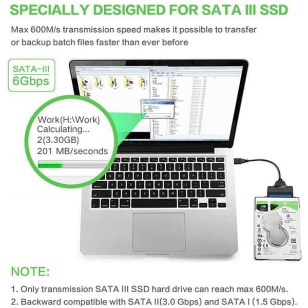 SATA-kablar AITOCO Sata-USB-adapterkabel, USB 3.0 till SATA III-adapterkabel med UASP SATA till U-omvandlare 194116