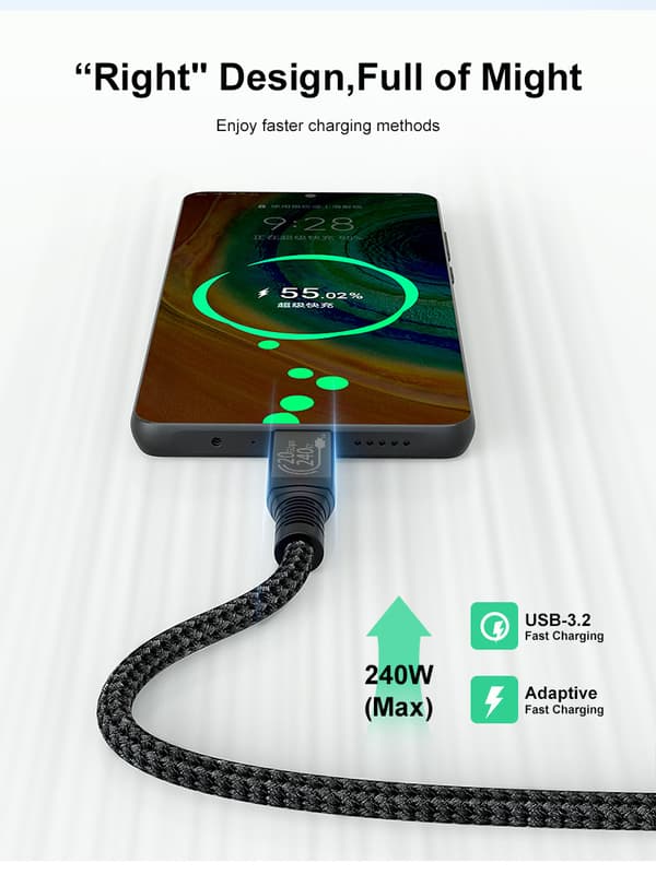 INF USB C-kabel, 240 W USB 3.2-kabel USB-C hannkabel 20 Gbps, Nylon Type C-ladekabel, kompatibel med MacBook Pro 16"