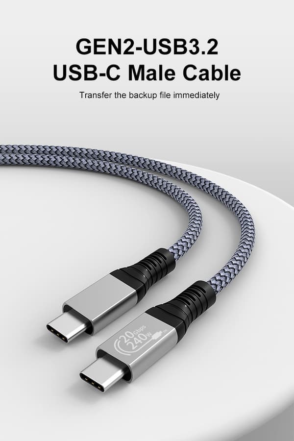 INF USB C-kabel, 240 W USB 3.2-kabel USB-C hannkabel 20 Gbps, Nylon Type C-ladekabel, kompatibel med MacBook Pro 16"