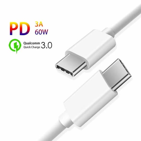 SiGN Snabbladdningskabel USB-C till USB-C 60W, 3A, PD, 3m - Vit