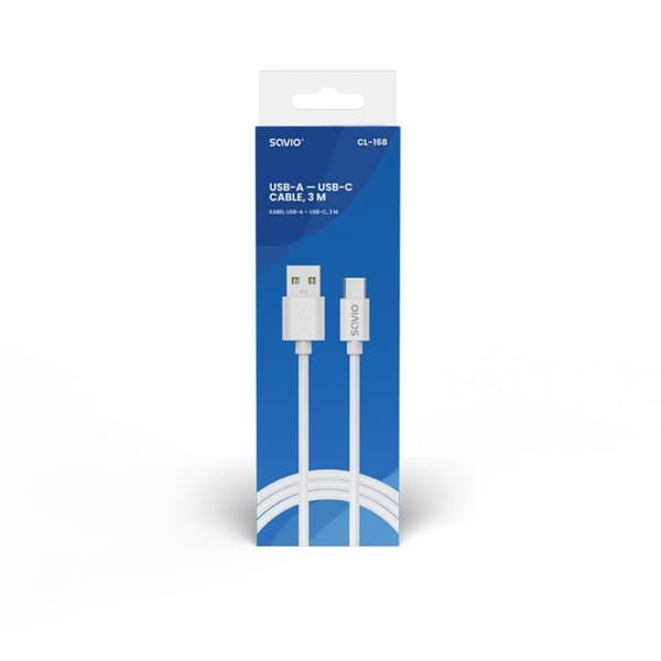 USB A till USB C Kabel Savio CL-168 Vit 3 m