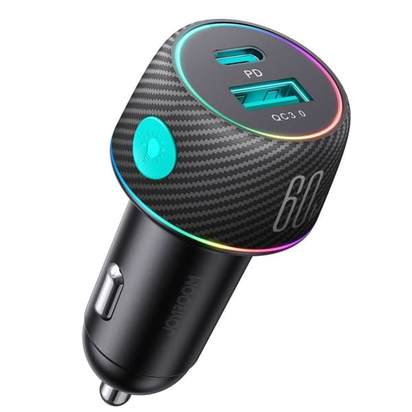 Joyroom Multi-Color Billaddare med USB-A+USB-C 60W - Svart