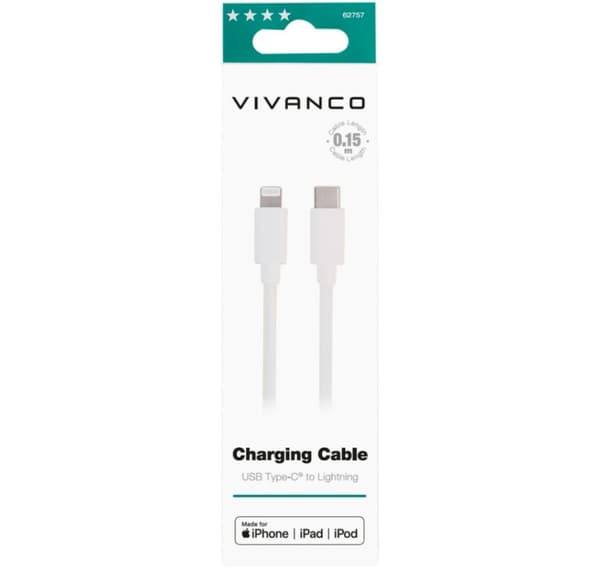 Vivanco Lightning-kaapeli - USB-C 15cm, valkoinen (62757)