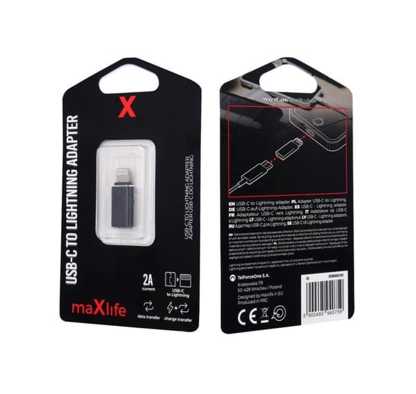 Maxlife adapter USB-C - Lightning, svart