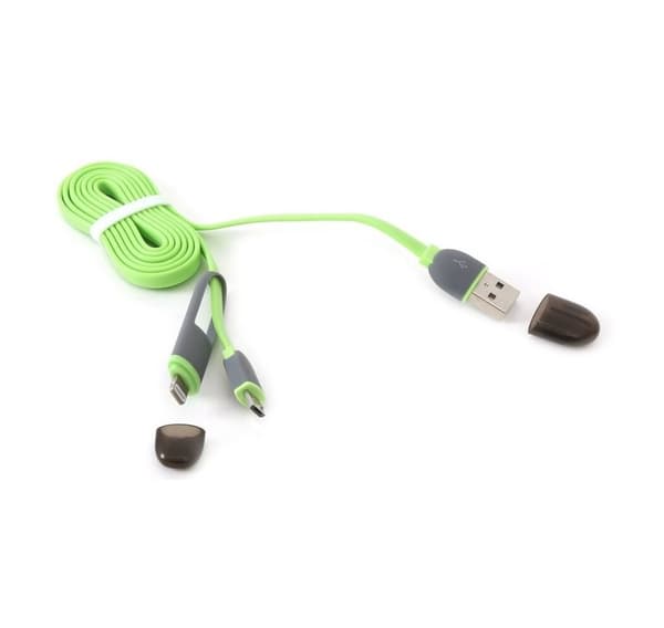 Platinet kabel USB - microUSB/Lightning 1m, grøn (42872)