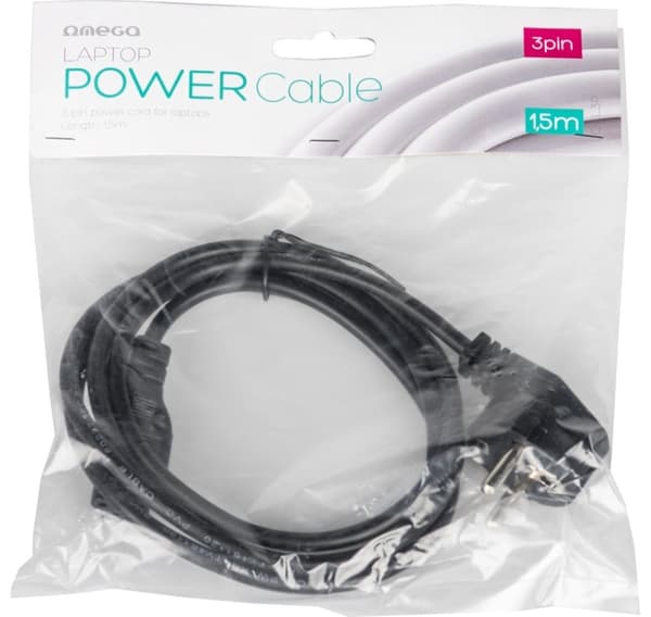 Omega strømforsyningsledning Laptop 3pin 1,5m (43662)