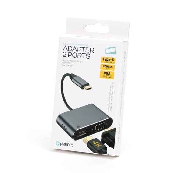 Platinettadapter USB-C - HDMI/VGA (45224)