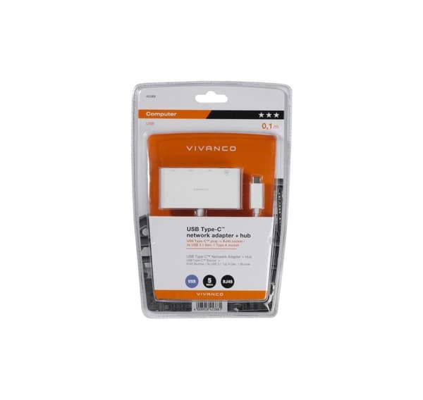 Vivanco-adapter USB-C - LAN + hubb 3-portar (45388)
