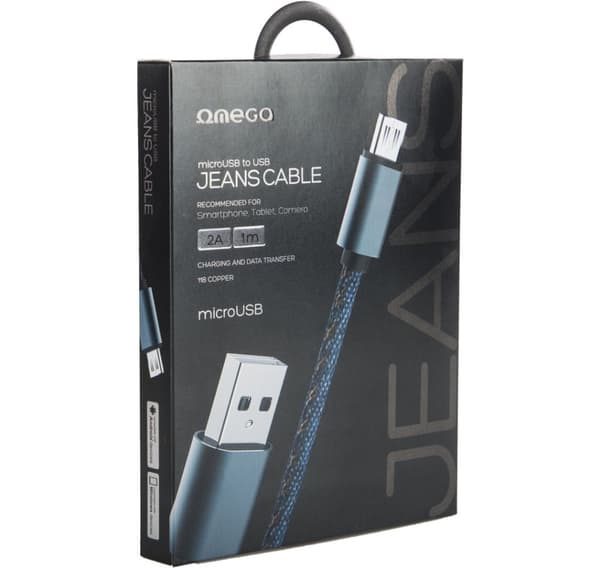 Omega-kaapeli microUSB Jeans 1m, sininen (44200)