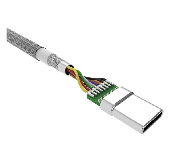Silikone strømkabel USB-C 1m flettet, grå (LK30AC)
