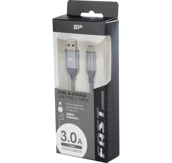 Silikone strømkabel USB-C 1m flettet, grå (LK30AC)
